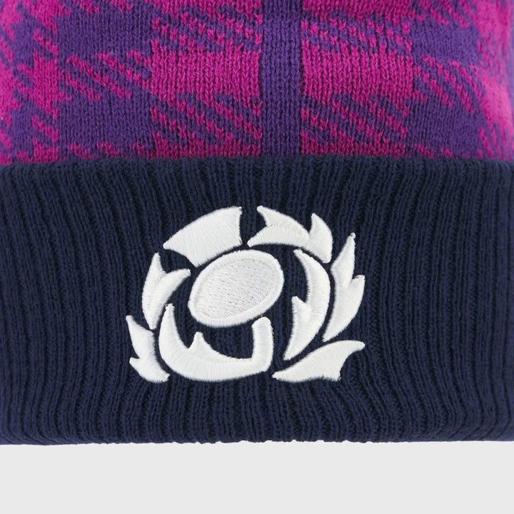 Macron Scotland Rugby Bobble Beanie Hat Purple/Navy 2025/26 - Rugbystuff.com