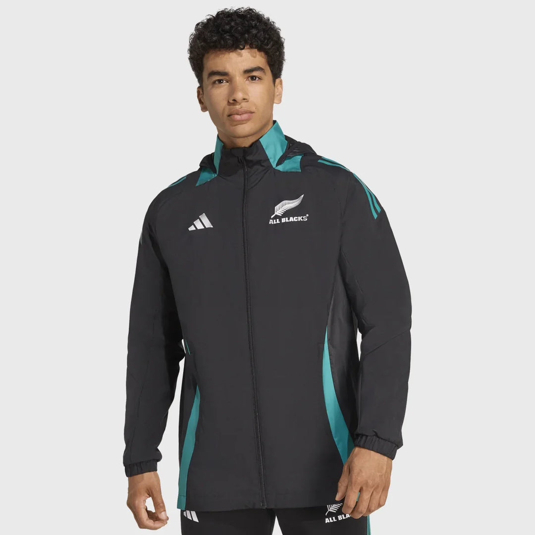 Adidas All Blacks All Weather Jacket Black/Pure Teal - Rugbystuff.com