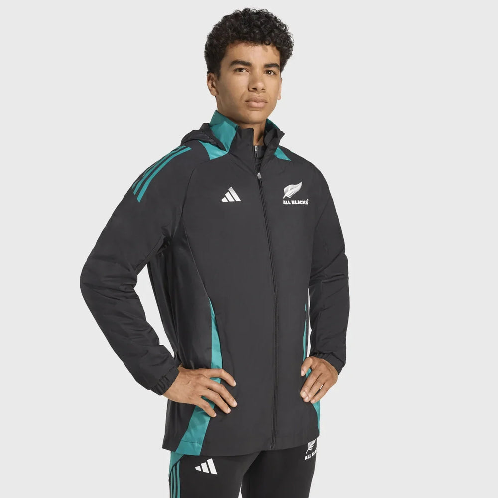Adidas All Blacks All Weather Jacket Black/Pure Teal - Rugbystuff.com