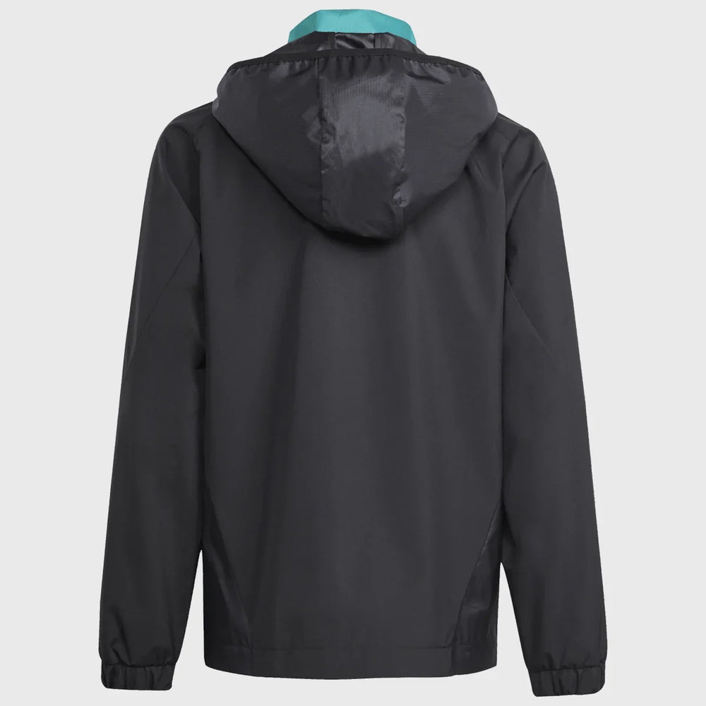 Adidas All Blacks Kid's All Weather Jacket Black/Pure Teal - Rugbystuff.com