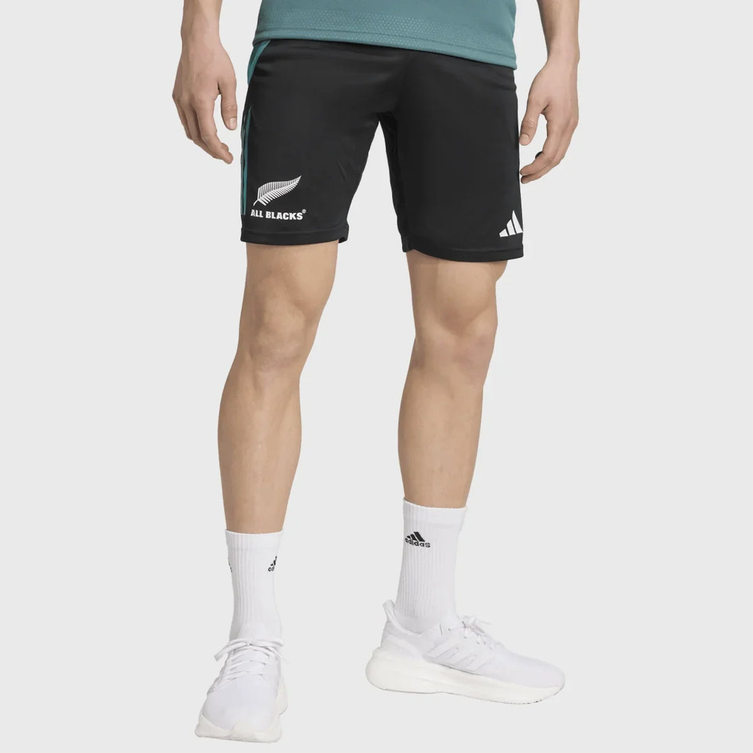 Adidas All Blacks Gym Shorts Black/Pure Teal - Rugbystuff.com