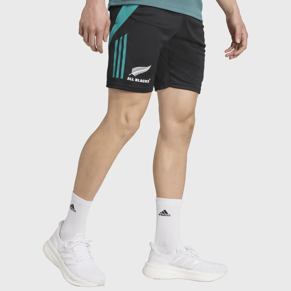 Adidas All Blacks Gym Shorts Black/Pure Teal - Rugbystuff.com