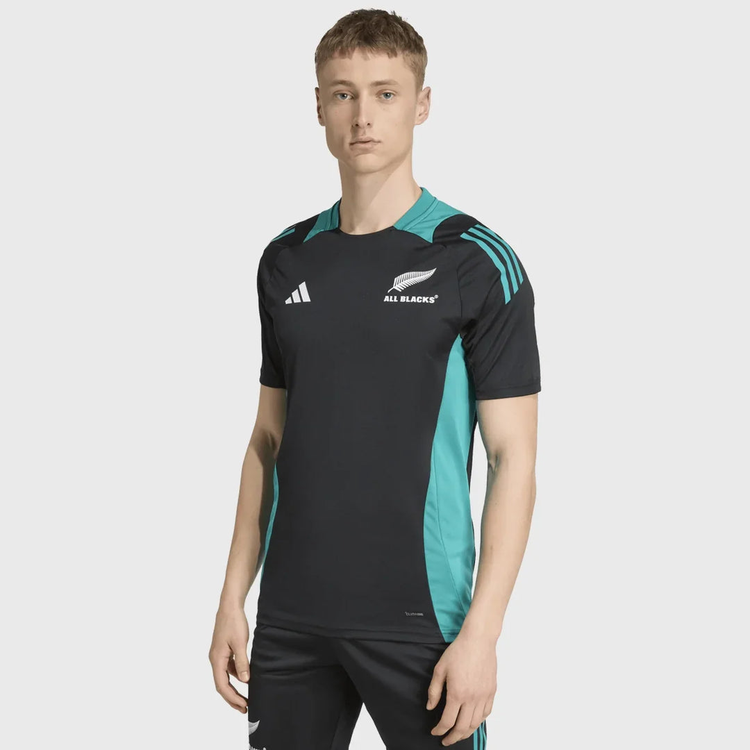 Adidas All Blacks Performance Tee Black/Pure Teal - Rugbystuff.com