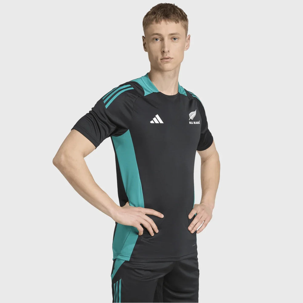 Adidas All Blacks Performance Tee Black/Pure Teal - Rugbystuff.com