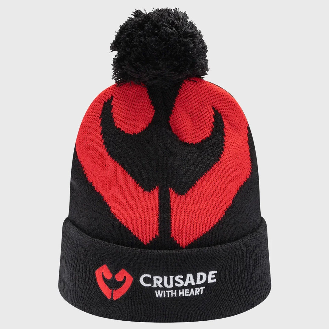 Classic Crusaders Super Rugby Bobble Beanie Hat Black 2025 - Rugbystuff.com