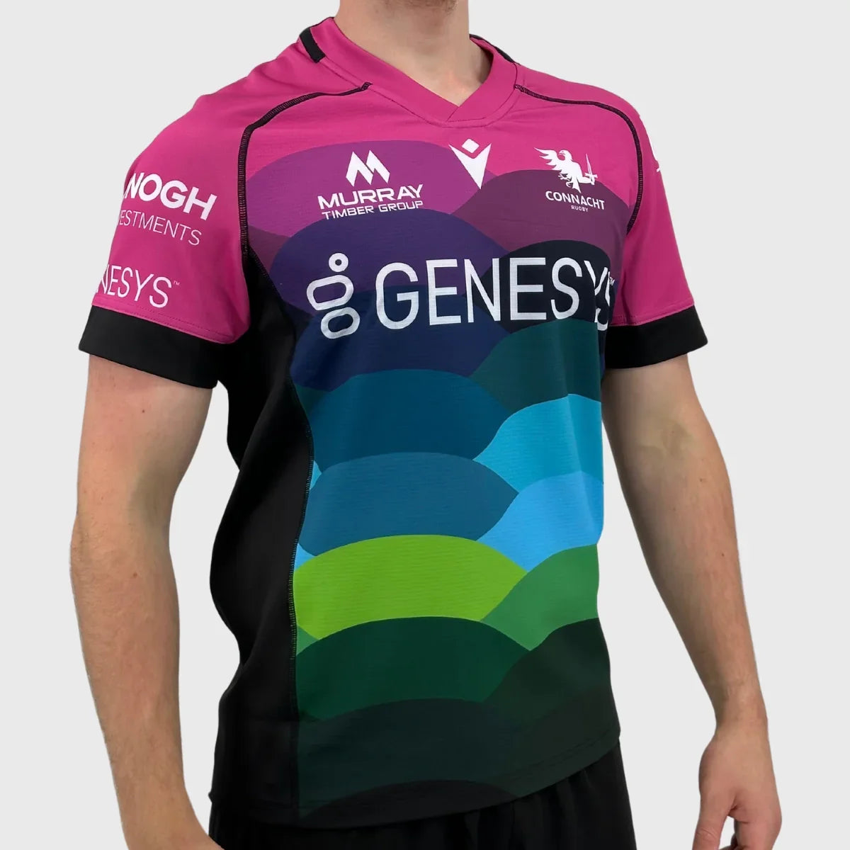 S Macron Connacht Rugby Training Shirt Pink/Black - Main Image