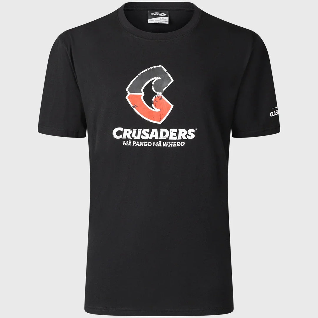 Classic Crusaders Super Rugby Distressed Logo Cotton Tee Black - Rugbystuff.com