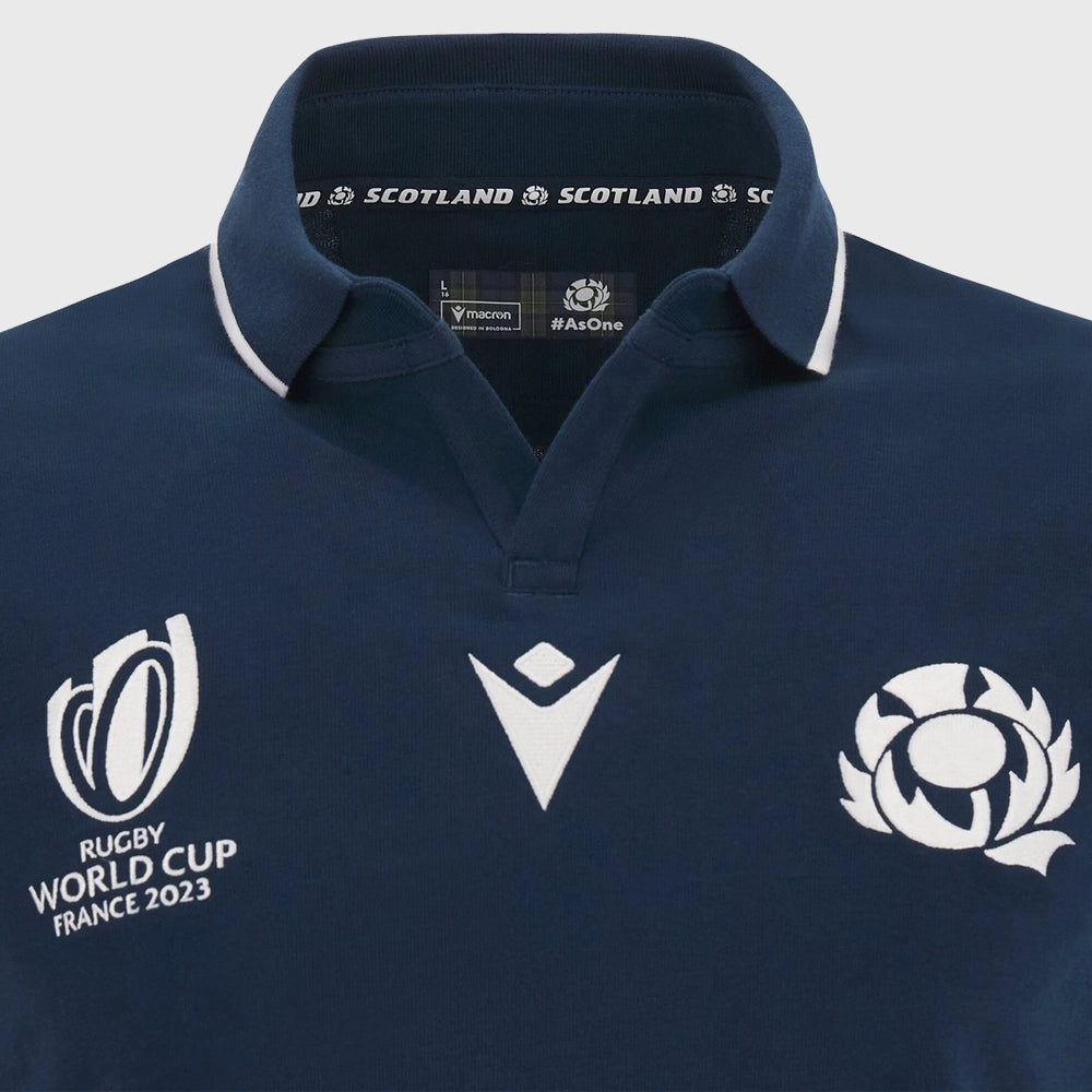 Macron Scotland Rugby World Cup 2023 Men's Home Cotton Short Sleeve Rugby Shirt - Rugbystuff.com