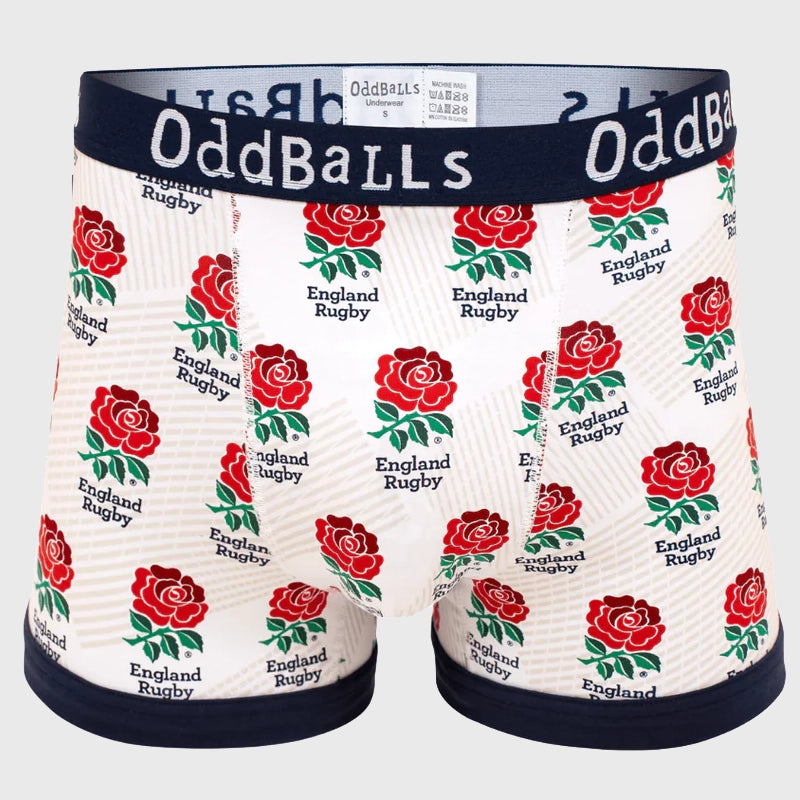OddBalls England Rugby White Boxer Shorts - Rugbystuff.com