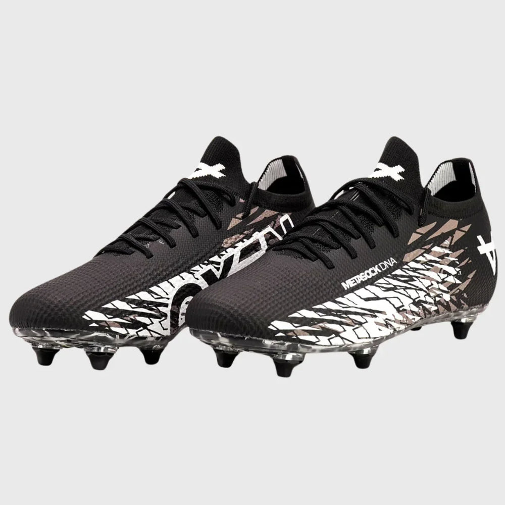 OXEN Metasock Kid's 6 Stud Rugby Boots Black/White - Rugbystuff.com
