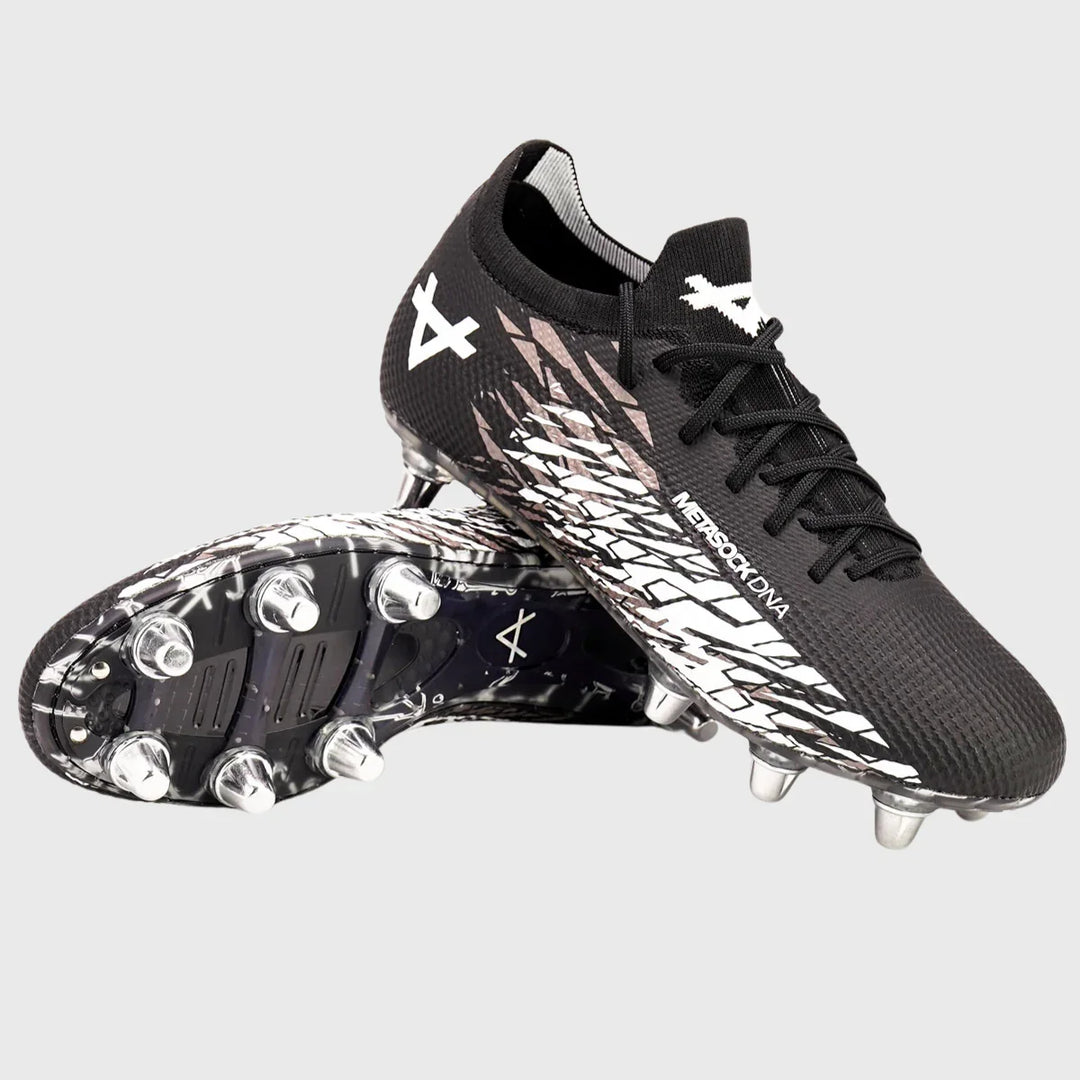 OXEN Metasock 8 Stud Rugby Boots Black/White - Rugbystuff.com