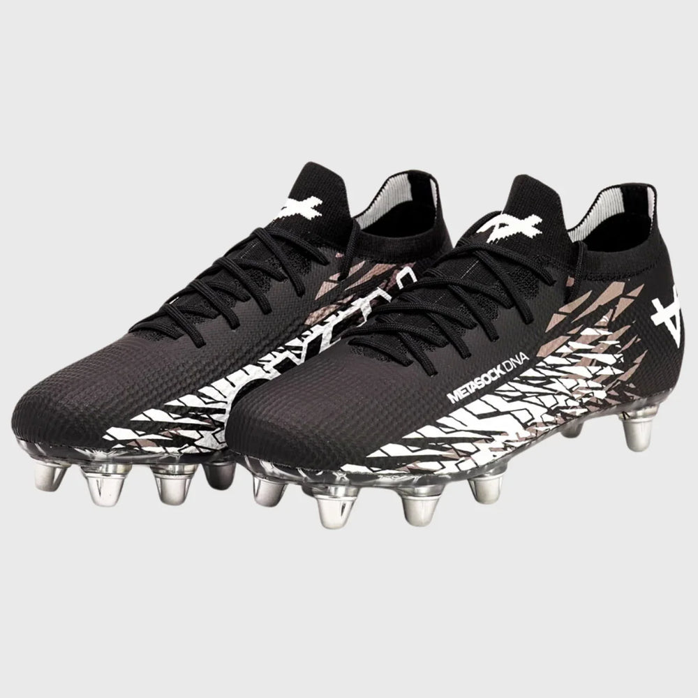 OXEN Metasock 8 Stud Rugby Boots Black/White - Rugbystuff.com