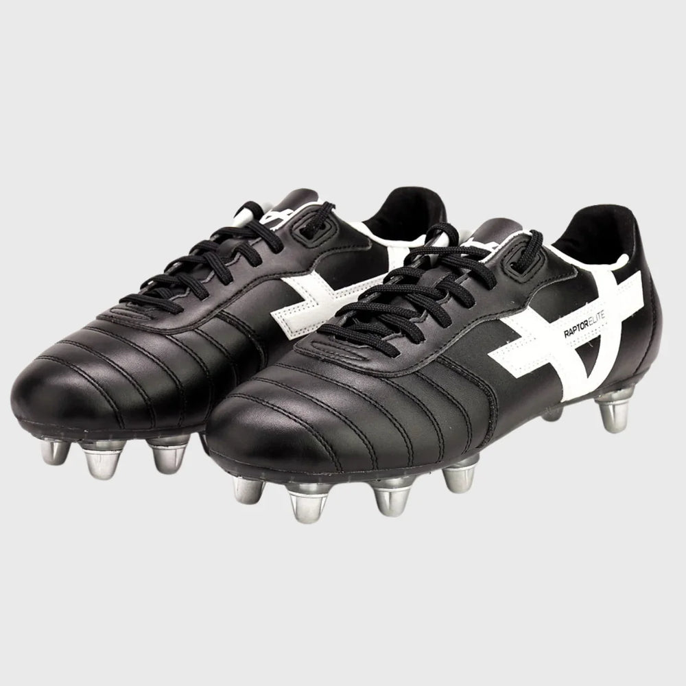 OXEN Raptor Elite 8 Stud Rugby Boots Black/White - Rugbystuff.com