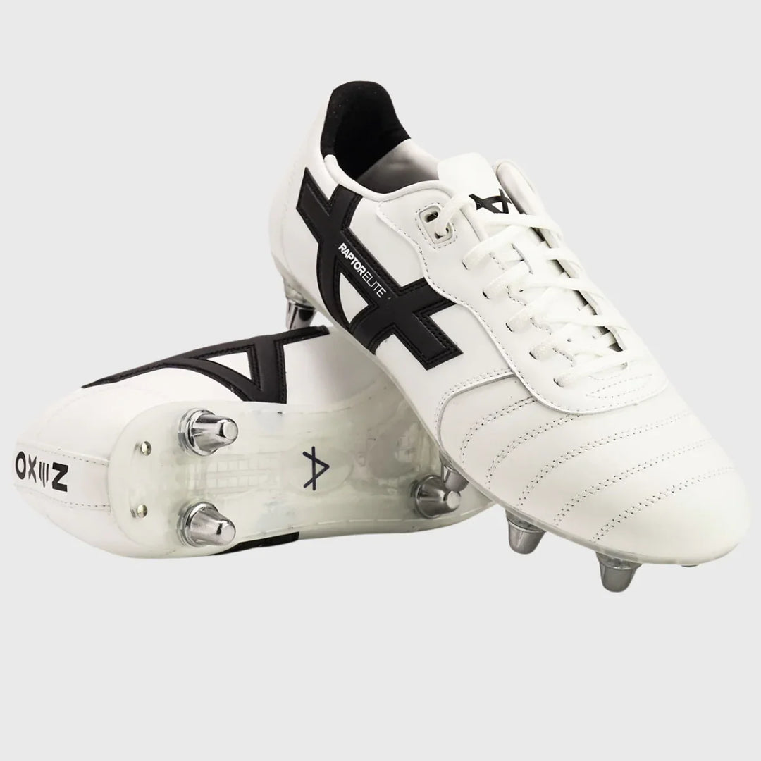 OXEN Raptor Elite 8 Stud Rugby Boots White/Black - Rugbystuff.com