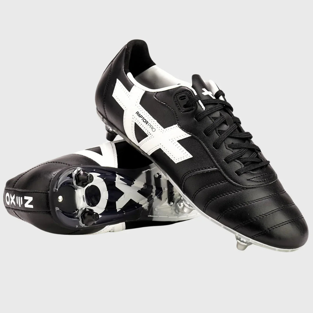 OXEN Raptor Pro 6 Stud Rugby Boots Black/White - Rugbystuff.com