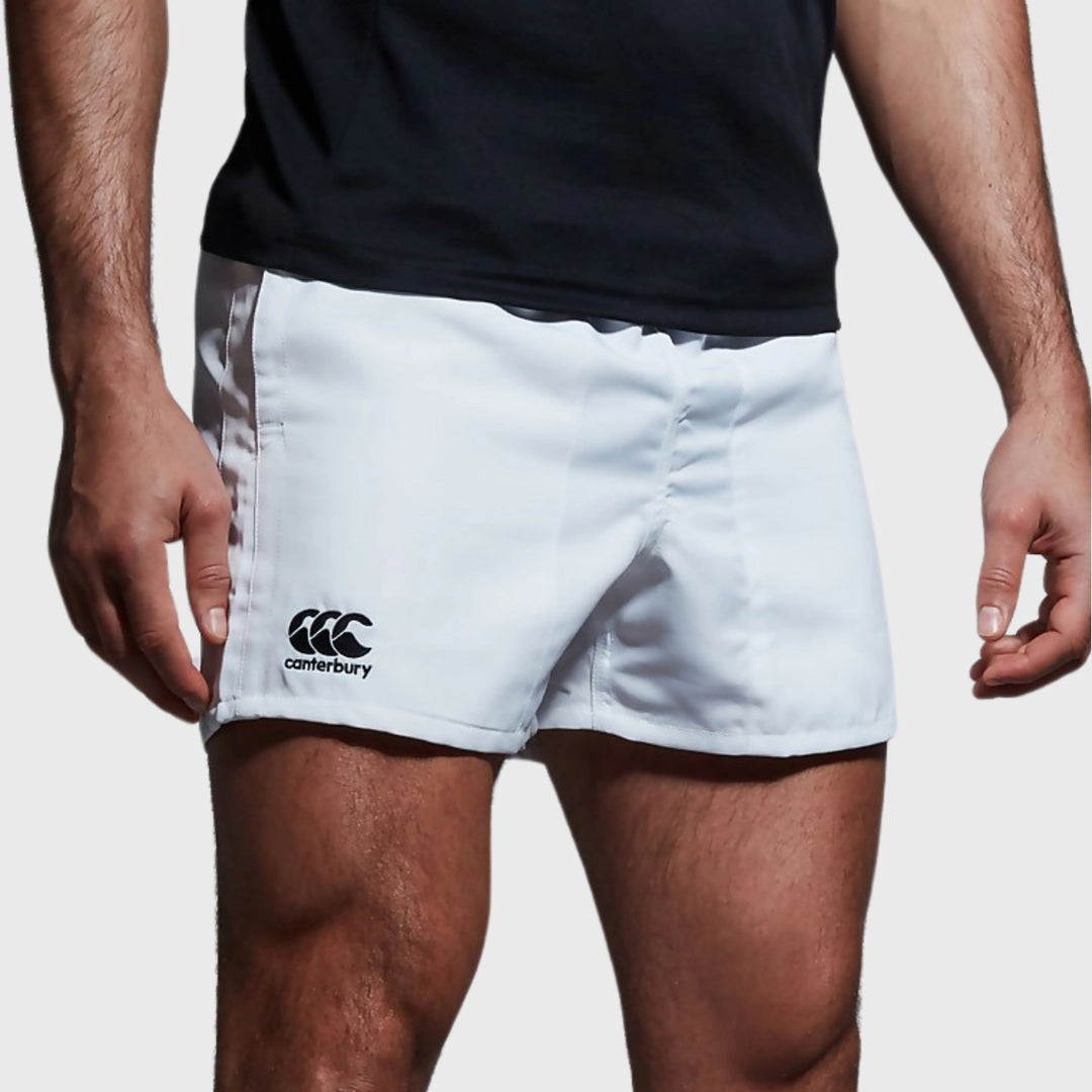 Canterbury Men's Professional Polyester Rugby Shorts White - with Pockets - Rugbystuff.com