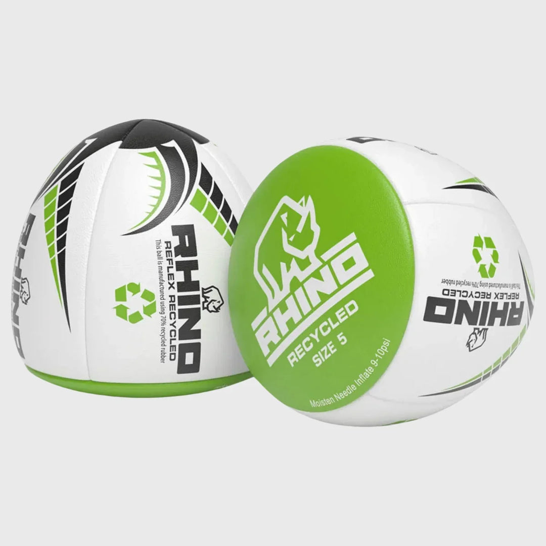 Rhino Reflex Recycled Rugby Ball White/Green - Rugbystuff.com