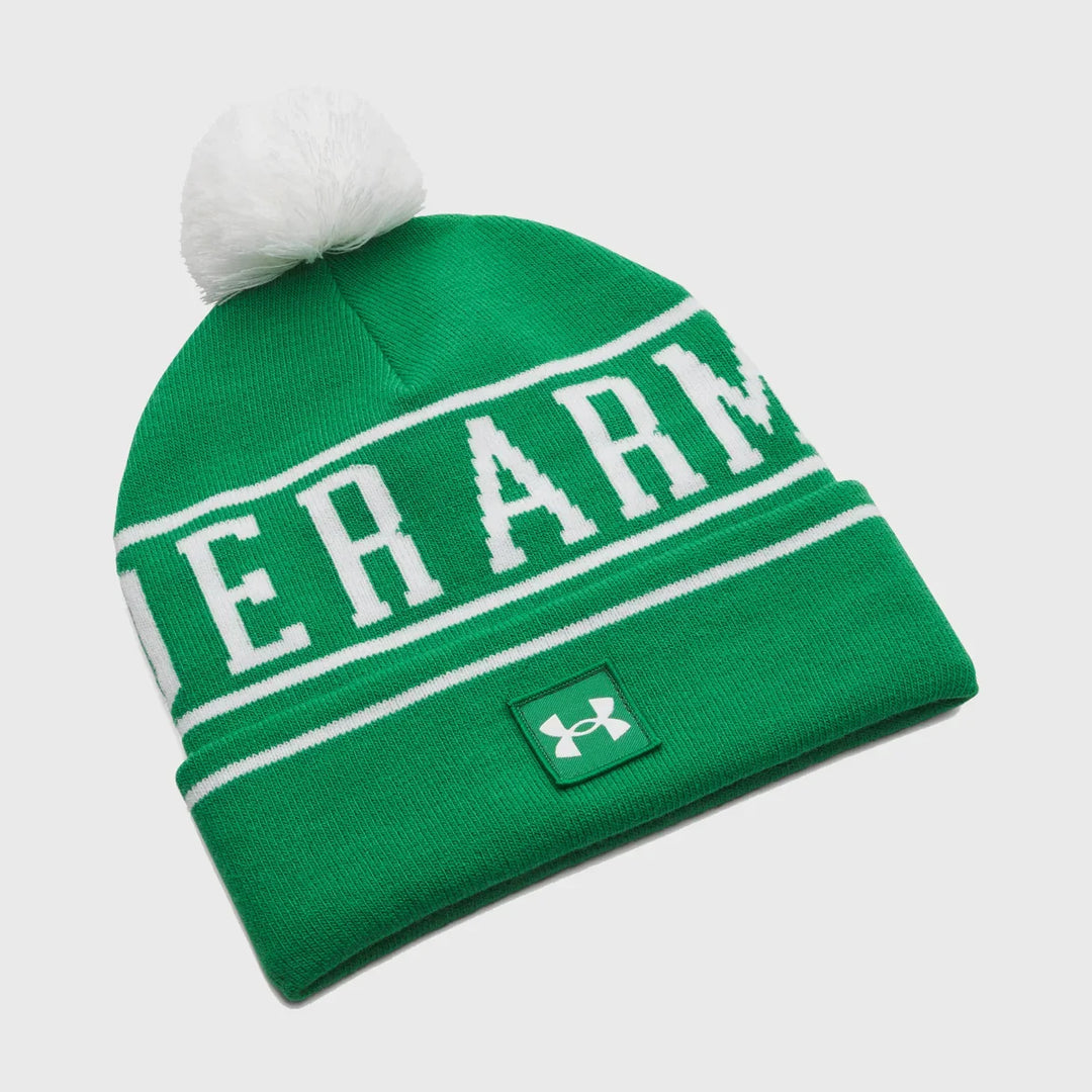 Under Armour Halftime Pom Beanie Kelly Green/White - Rugbystuff.com
