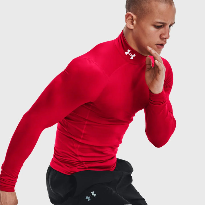Under Armour ColdGear Men's Compression Mock Long Sleeve Red - Rugbystuff.com