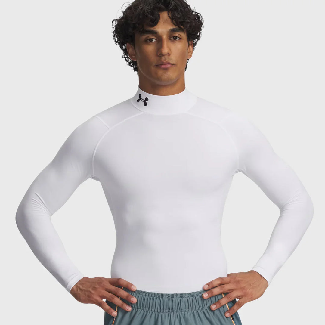 Under Armour ColdGear Men's Compression Mock Long Sleeve White - Rugbystuff.com
