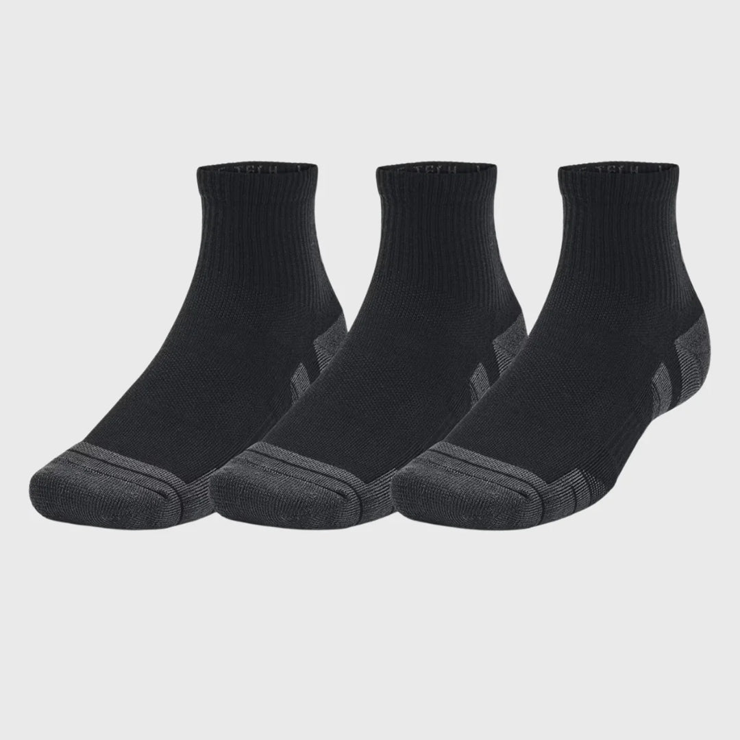 Under Armour Performance Tech Quarter Socks 3 Pack Black - Rugbystuff.com