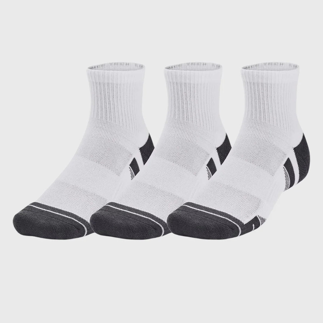 Under Armour Performance Tech Quarter Socks 3 Pack White - Rugbystuff.com