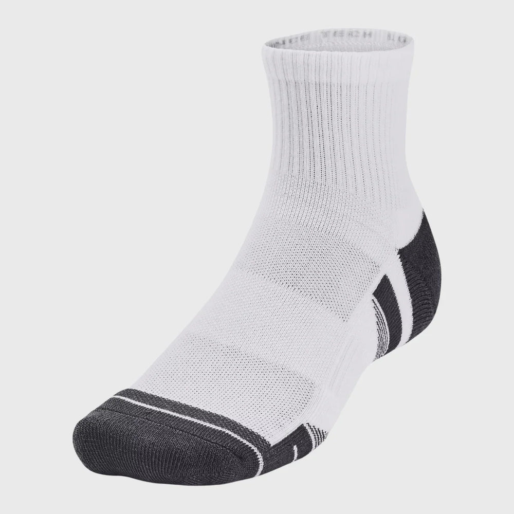 Under Armour Performance Tech Quarter Socks 3 Pack White - Rugbystuff.com