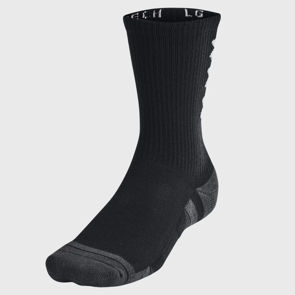 Under Armour Performance Tech Crew Socks 3 Pack Black - Rugbystuff.com