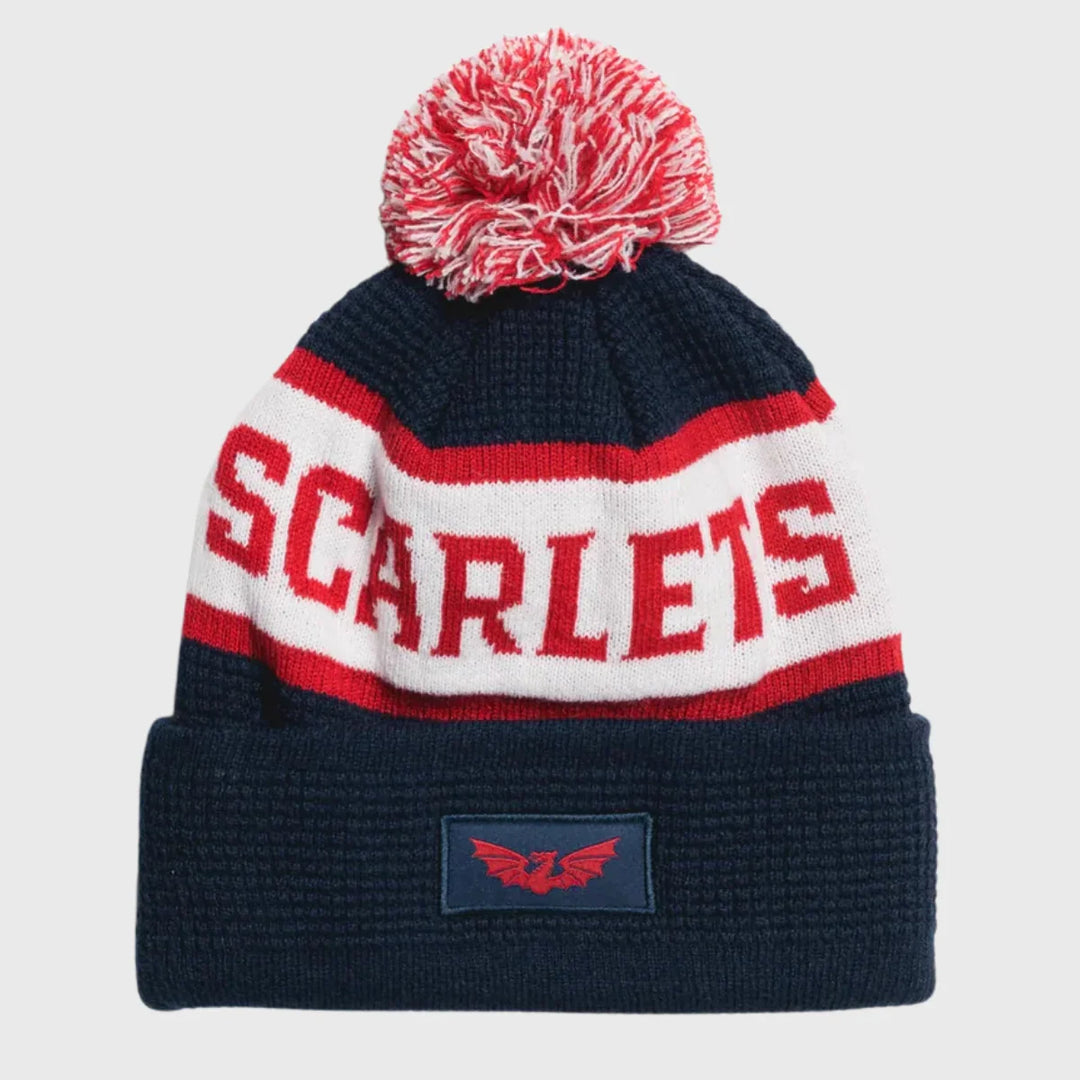 VX3 Scarlets Bobble Beanie Hat Navy/Red/White 2025/26 - Rugbystuff.com