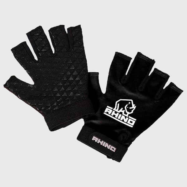 Rhino Pro Half Finger Rugby Grip Mitt Black - Rugbystuff.com