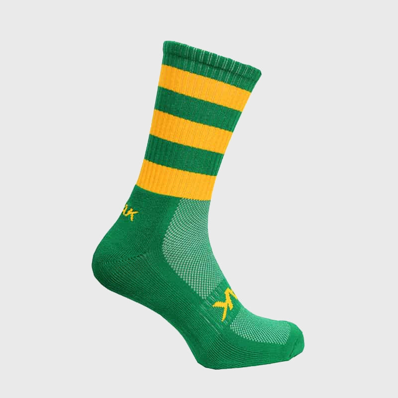 Atak Sports Mid Length Hooped Sports Socks Green/Gold - Rugbystuff.com