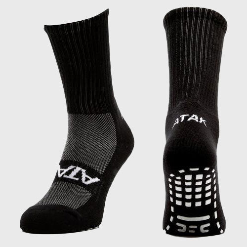 Atak Sports Shox Mid Length Grip Socks Black - Rugbystuff.com