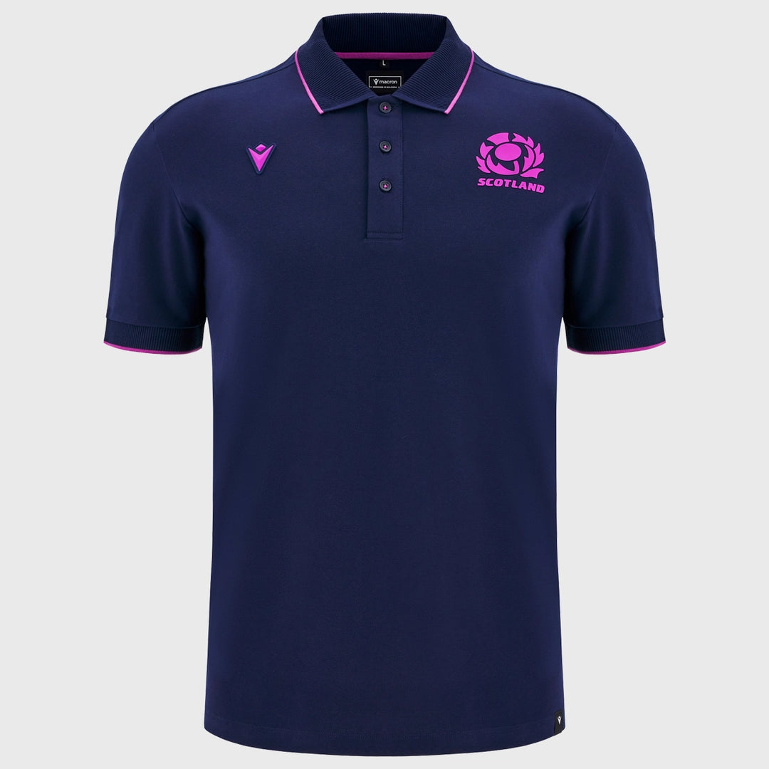 Macron Scotland Rugby Athleisure Cotton Polo Shirt Navy/Purple 2025/26 - Rugbystuff.com