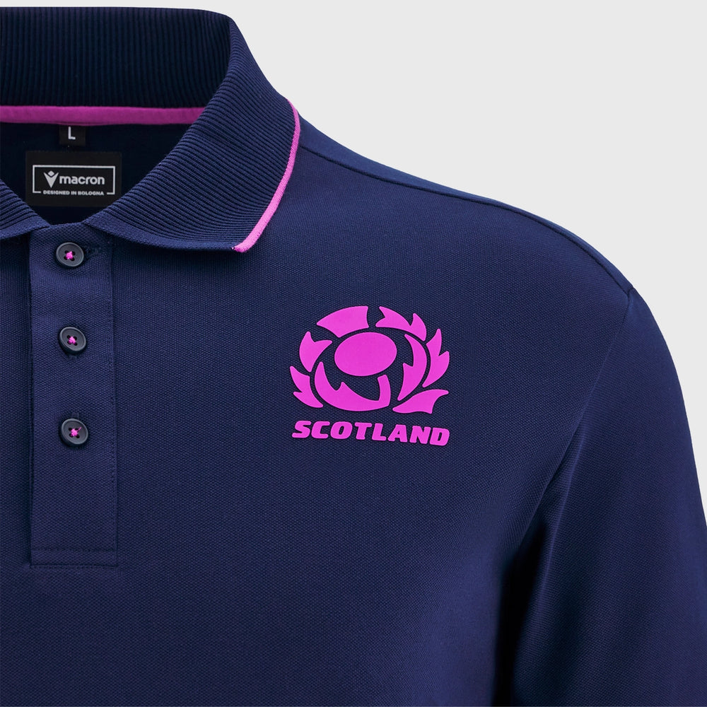 Macron Scotland Rugby Athleisure Cotton Polo Shirt Navy/Purple 2025/26 - Rugbystuff.com