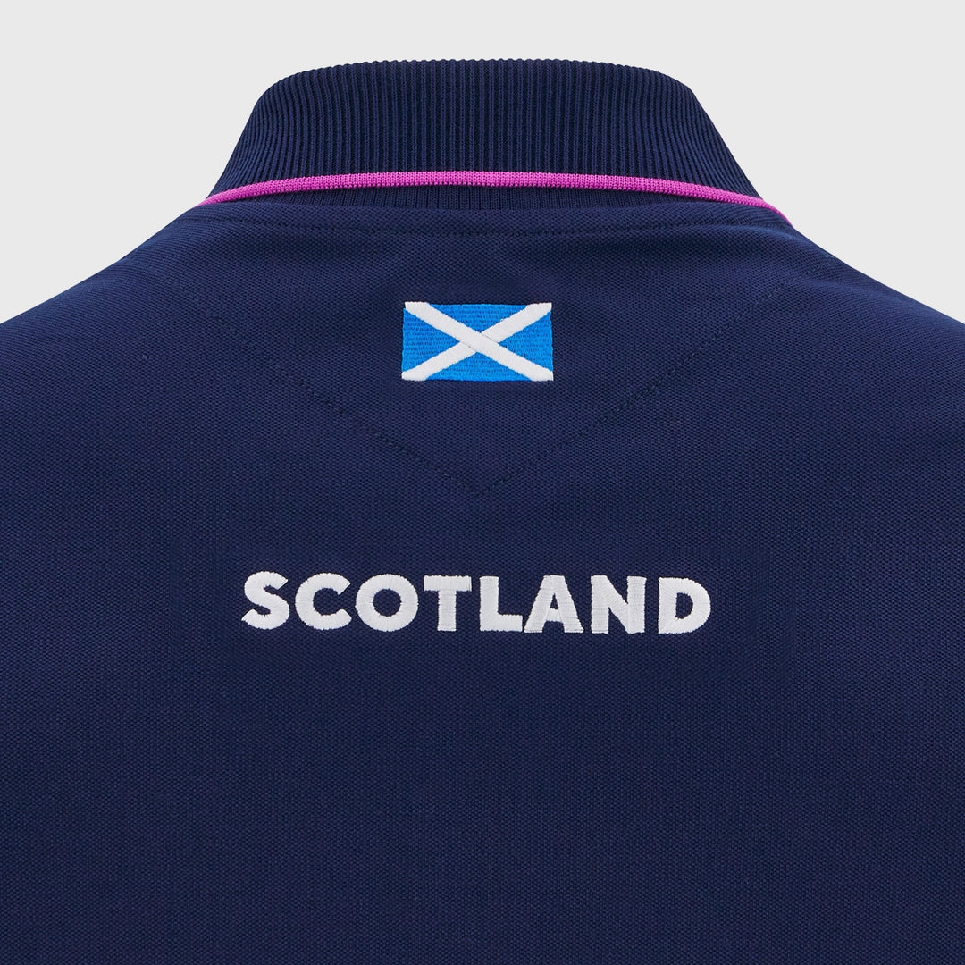 Macron Scotland Rugby Athleisure Cotton Polo Shirt Navy/Purple 2025/26 - Rugbystuff.com