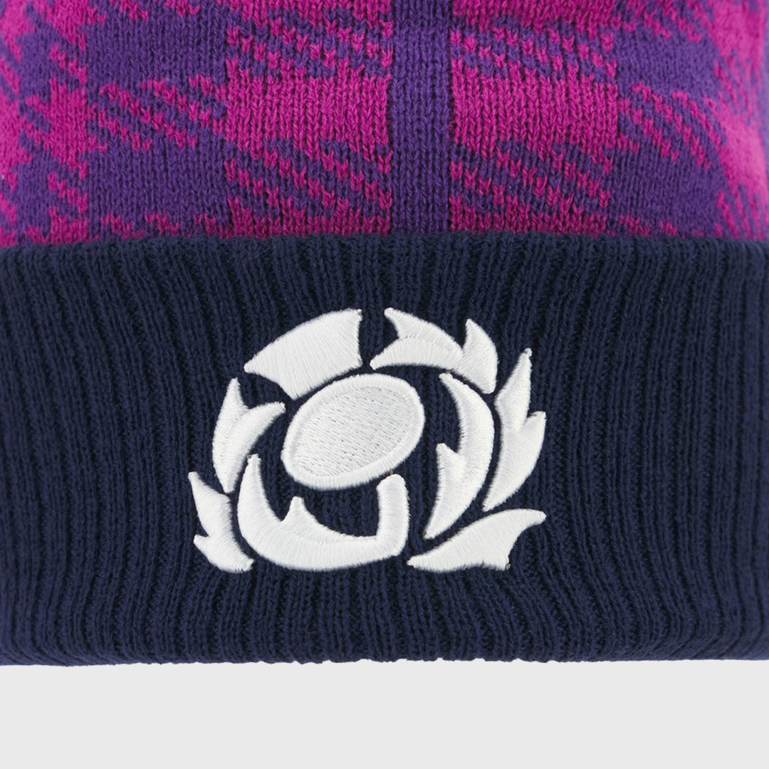 Macron Scotland Rugby Bobble Beanie Hat Purple/Navy 2025/26 - Rugbystuff.com