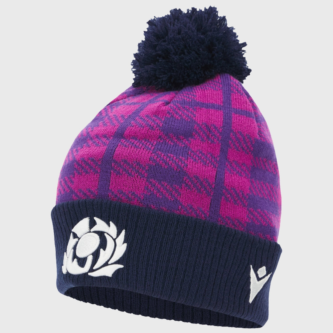 Macron Scotland Rugby Bobble Beanie Hat Purple/Navy 2025/26 - Rugbystuff.com
