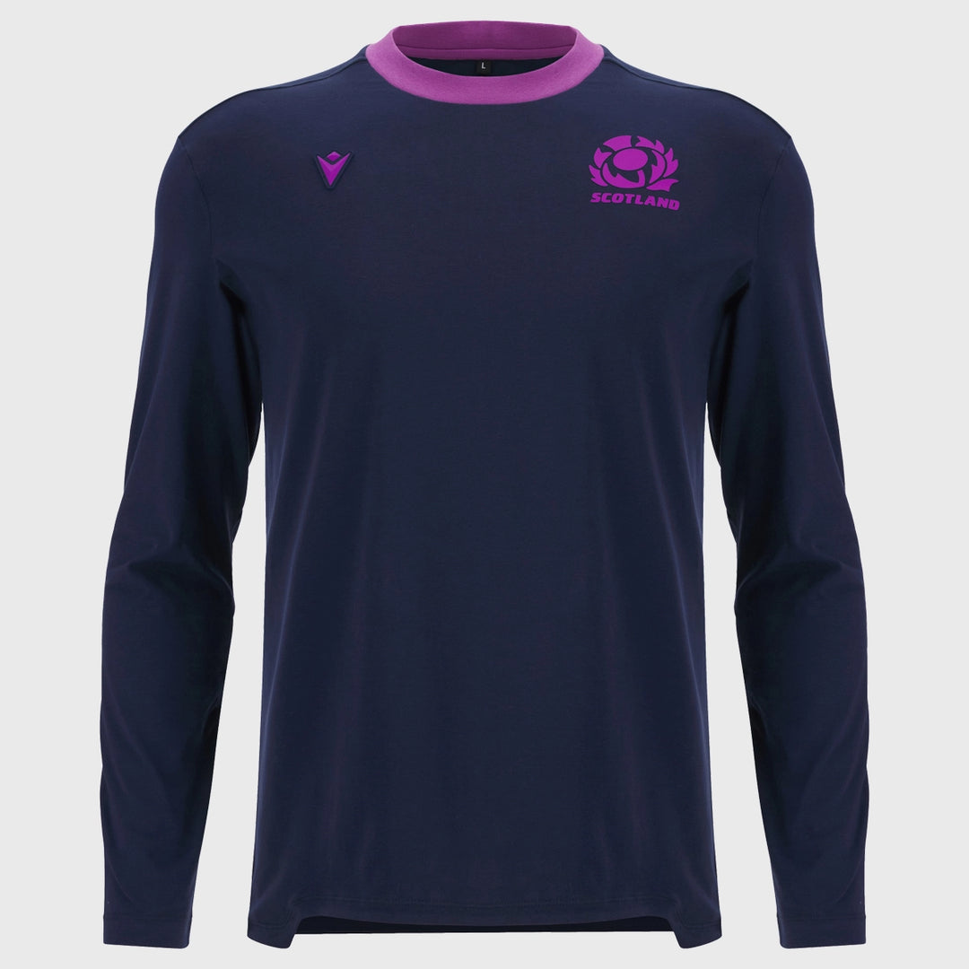Macron Scotland Rugby Long Sleeve Cotton Tee Navy/Purple 2025/26 - Rugbystuff.com