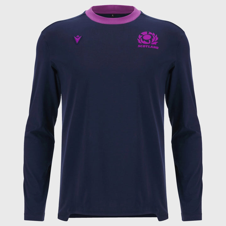 Macron Scotland Rugby Long Sleeve Cotton Tee Navy/Purple 2025/26 - Rugbystuff.com