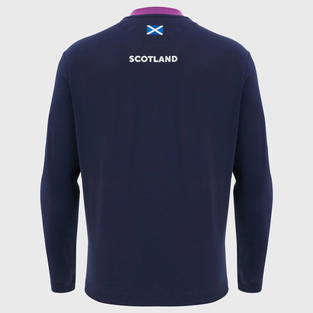 Macron Scotland Rugby Long Sleeve Cotton Tee Navy/Purple 2025/26 - Rugbystuff.com