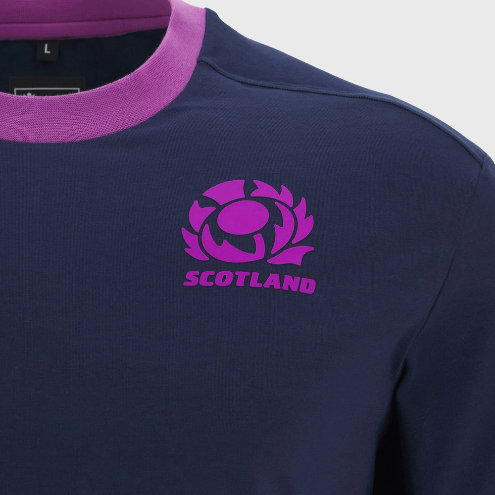 Macron Scotland Rugby Long Sleeve Cotton Tee Navy/Purple 2025/26 - Rugbystuff.com