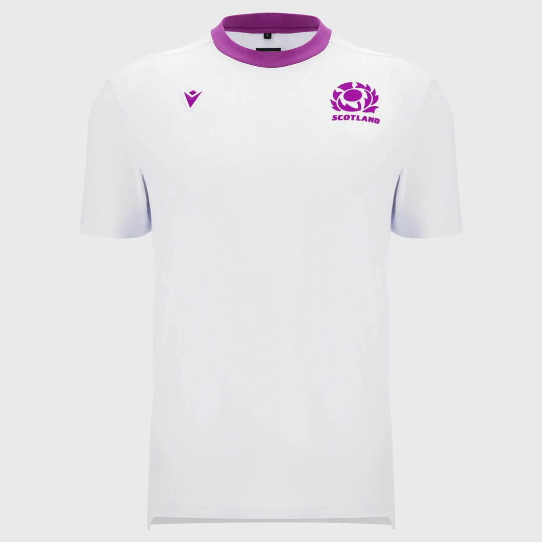 Macron Scotland Rugby Short Sleeve Cotton Tee White/Purple 2025/26 - Rugbystuff.com