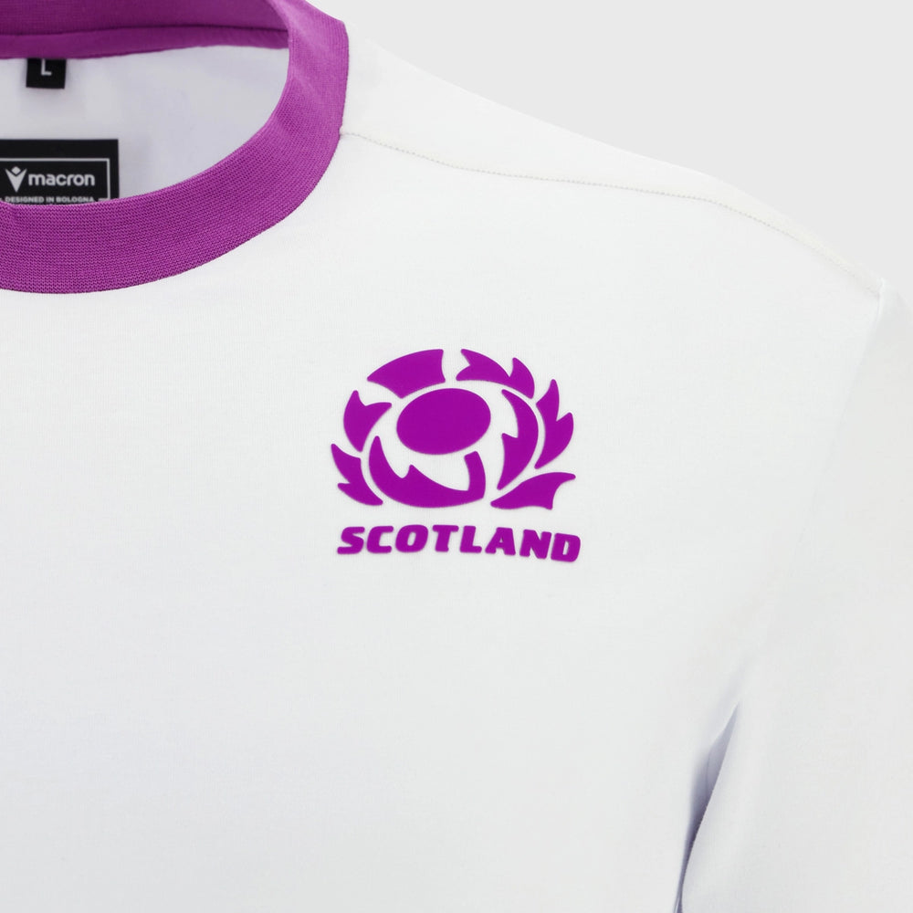 Macron Scotland Rugby Short Sleeve Cotton Tee White/Purple 2025/26 - Rugbystuff.com