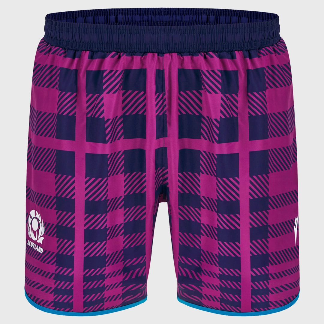 Macron Scotland Rugby Kid's Tartan Shorts Purple/Navy 2025/26 - Rugbystuff.com