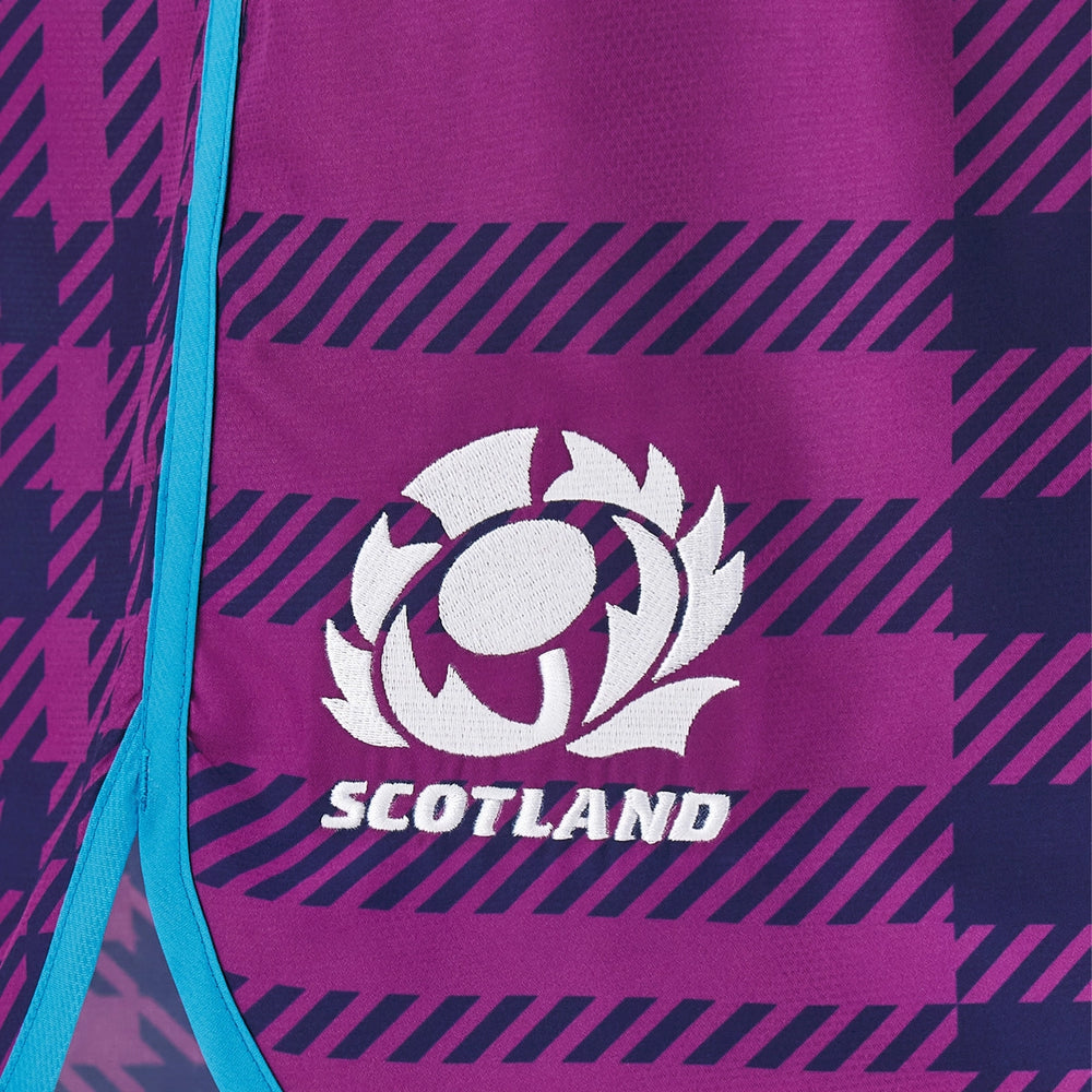 Macron Scotland Rugby Kid's Tartan Shorts Purple/Navy 2025/26 - Rugbystuff.com