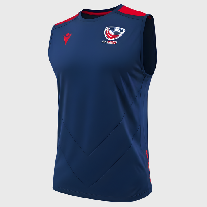 Macron USA Rugby Sleeveless Poly Tee Navy/Red - Rugbystuff.com