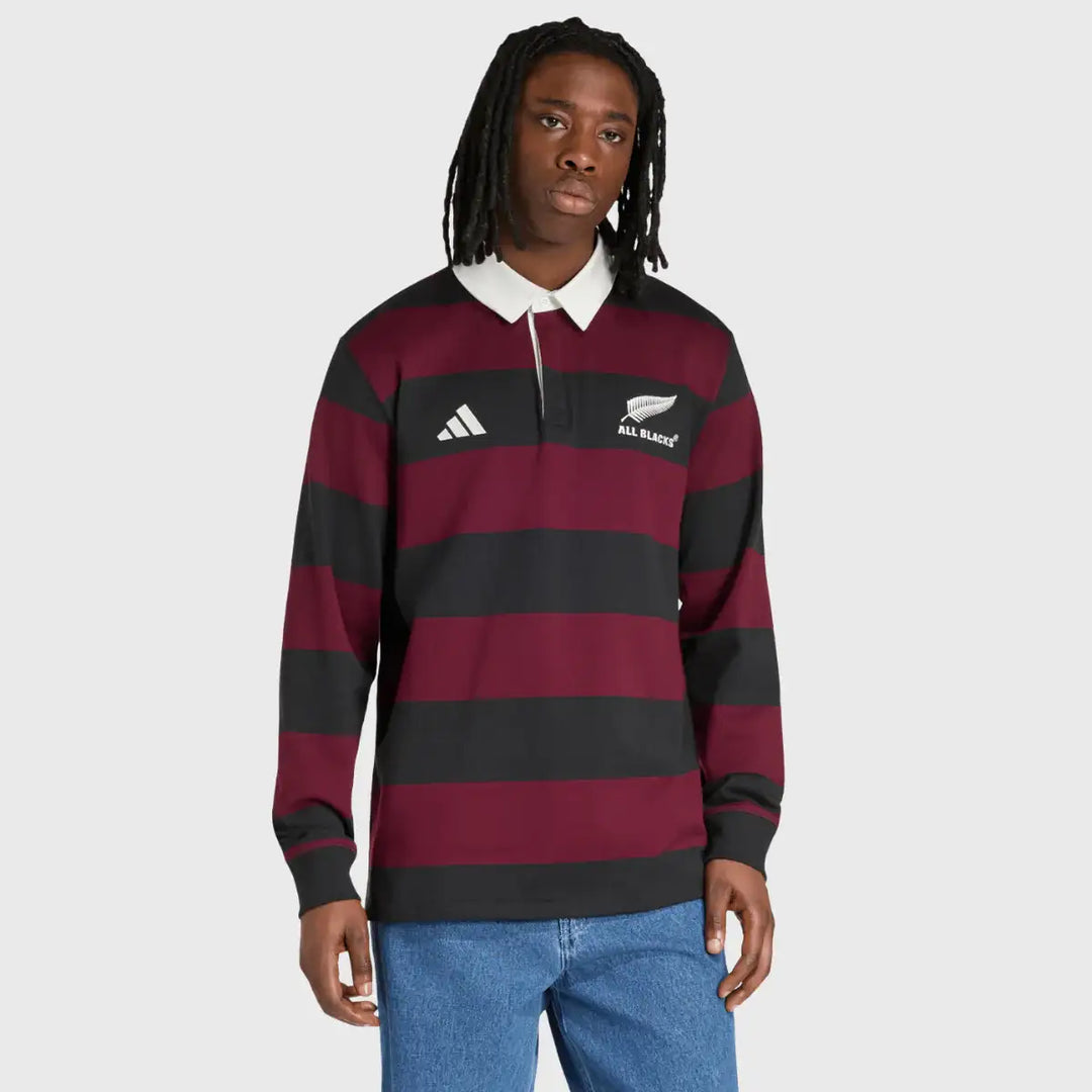 Adidas All Blacks Long Sleeve Heritage Rugby Jersey Black/Maroon 2026/27 - Rugbystuff.com