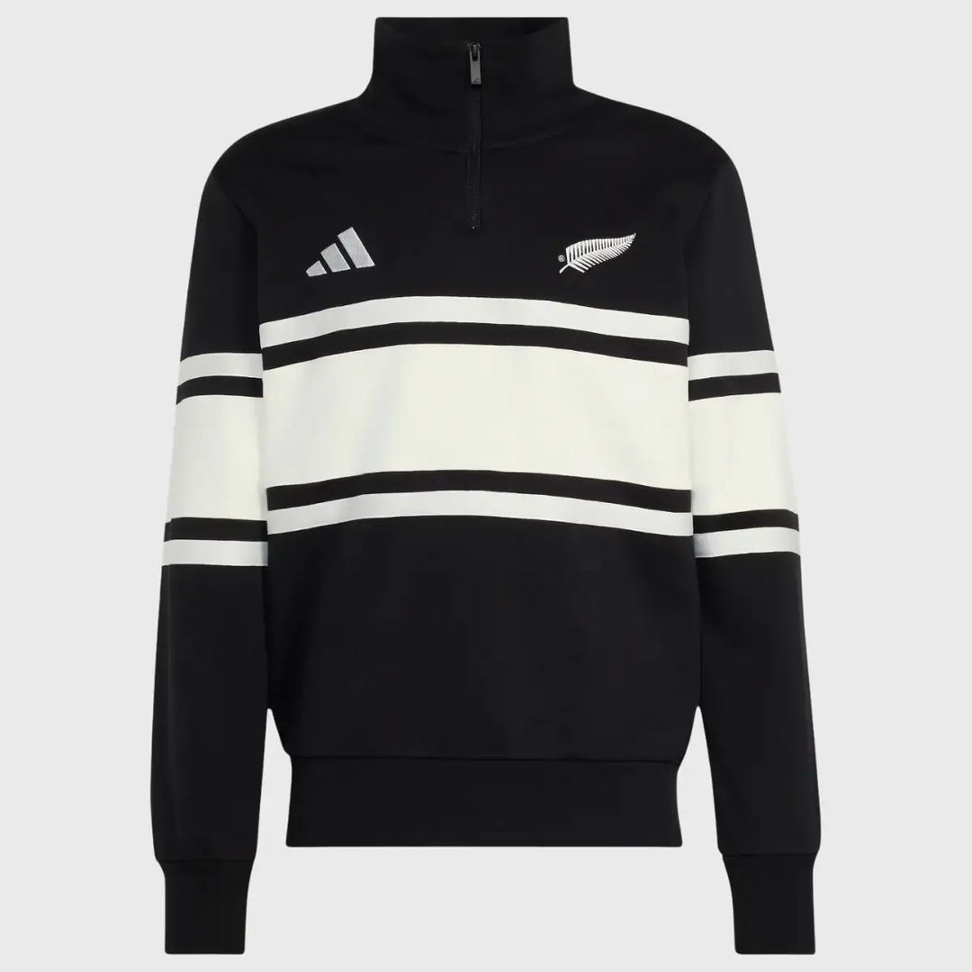 Adidas All Blacks 3 Stripe Leisure 1/4 Zip Black/White 2026/27 - Rugbystuff.com