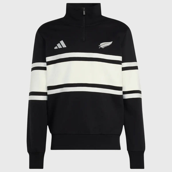 Adidas All Blacks 3 Stripe Leisure 1/4 Zip Black/White 2026/27 - Rugbystuff.com