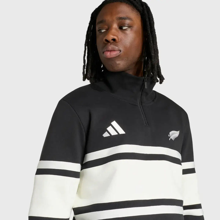 Adidas All Blacks 3 Stripe Leisure 1/4 Zip Black/White 2026/27 - Rugbystuff.com